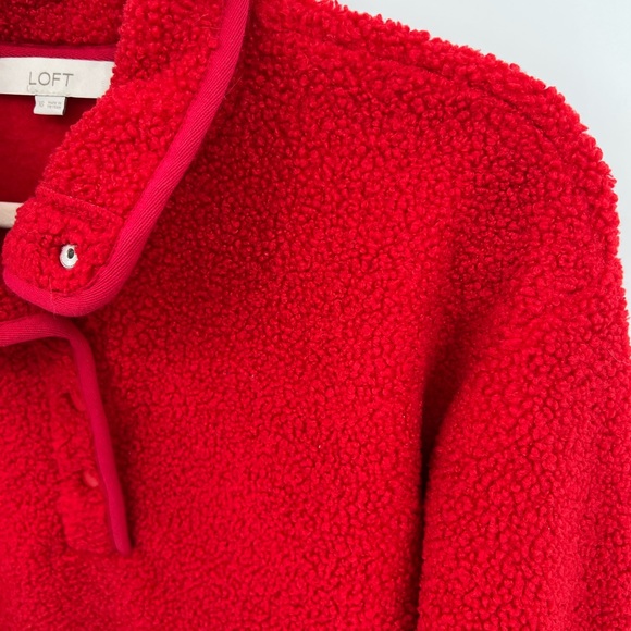 LOFT Sherpa snap collar red pullover - Picture 5 of 11